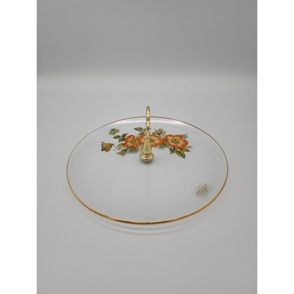 Tidbit Serving Tray Viking Glass Floral & Butterflies Trim Original Tag 8" NICE - Picture 4 of 12